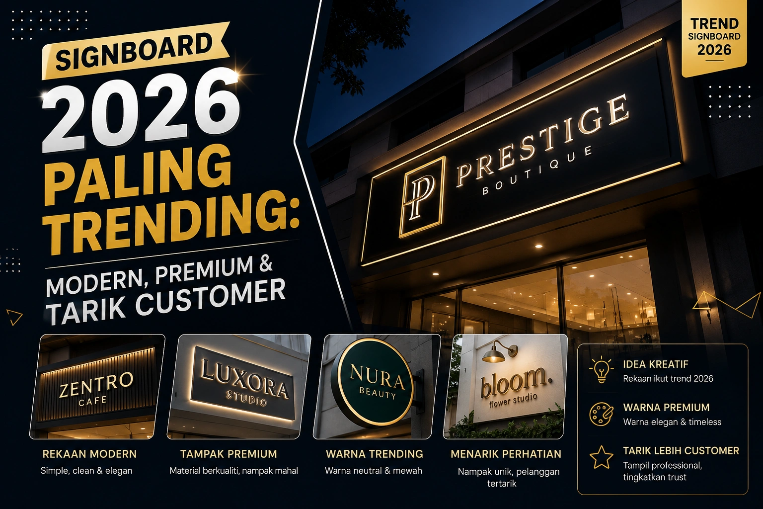 Trend Signboard 2026 moden dan premium untuk kedai serta bisnes yang tarik perhatian pelanggan di Malaysia