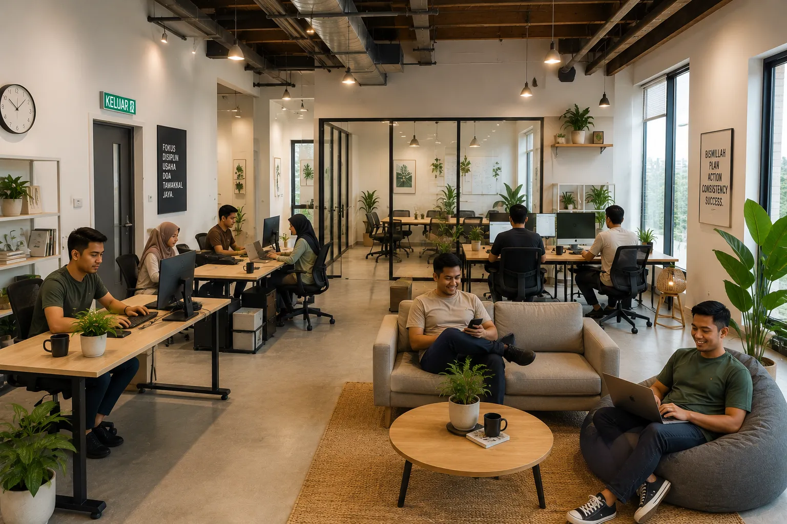 Modern Malaysian office environment with entrepreneurs and employees working collaboratively in a contemporary workspace, representing business registration, company setup, entrepreneurship, and startup growth in Malaysia 2026.