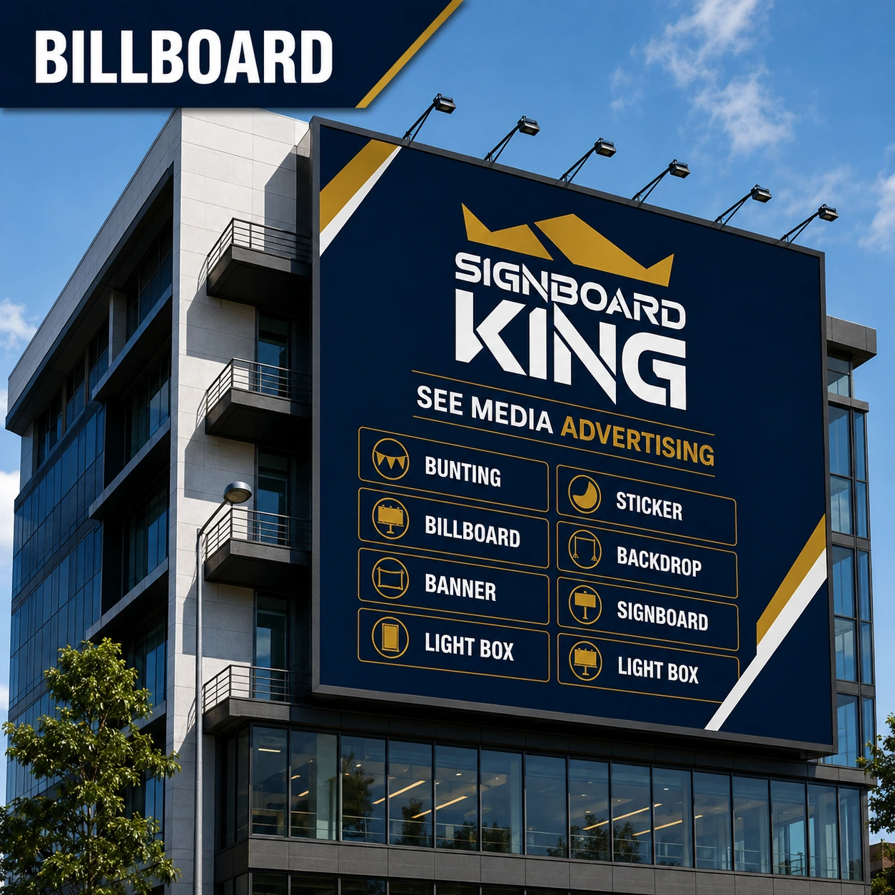 Billboard signboard advertising display on commercial building for outdoor branding and large-scale marketing in Malaysia