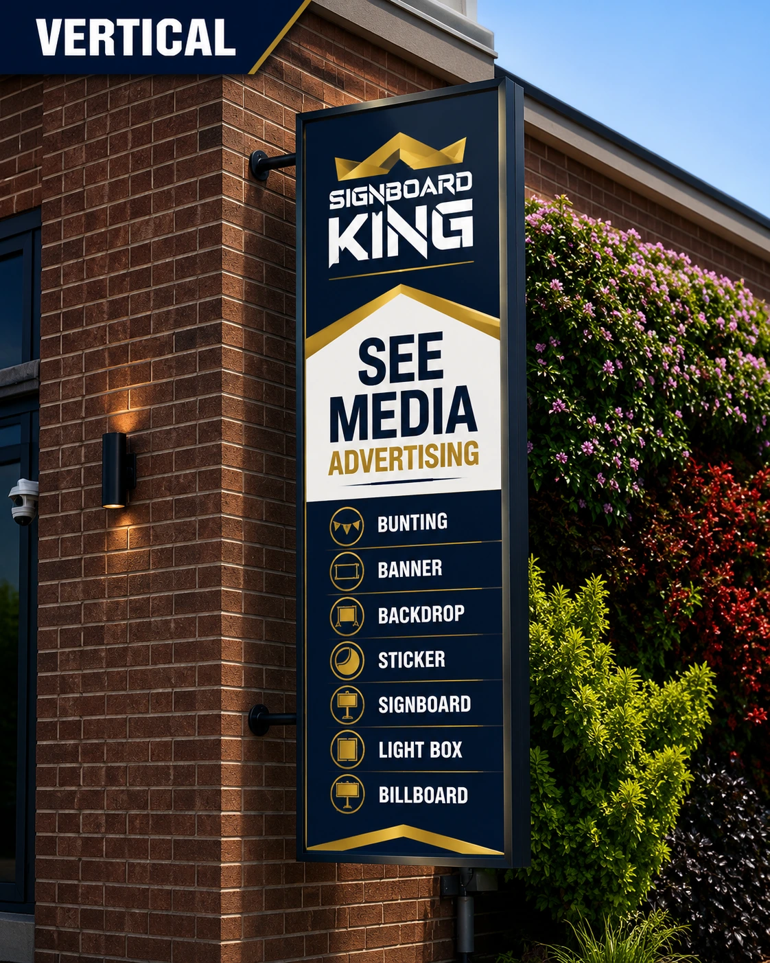 Vertical signboard for commercial building branding and outdoor business advertising in Malaysia