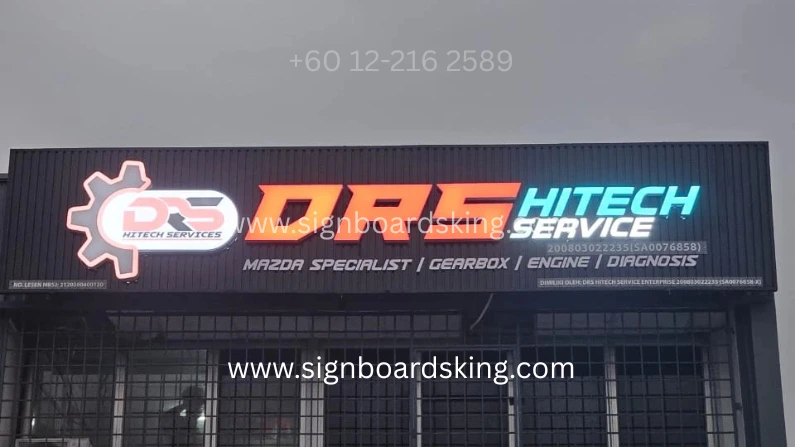 3D box up frontlit signboard with ceiling strip base for DRS HITECH SERVICE commercial shop signage in Malaysia