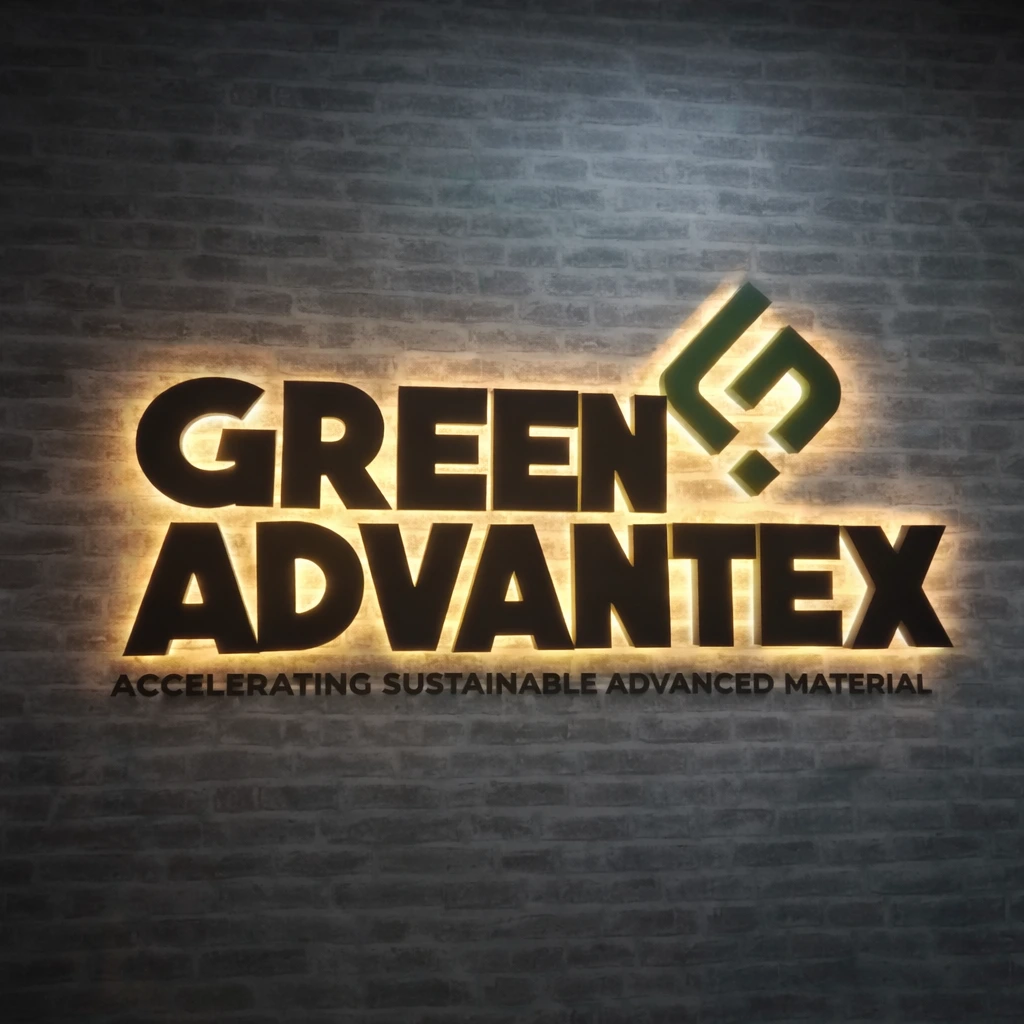 3D Signboard Backlit Accelerating Sustainable Advanced Material dengan huruf timbul dan pencahayaan LED premium untuk premis korporat moden