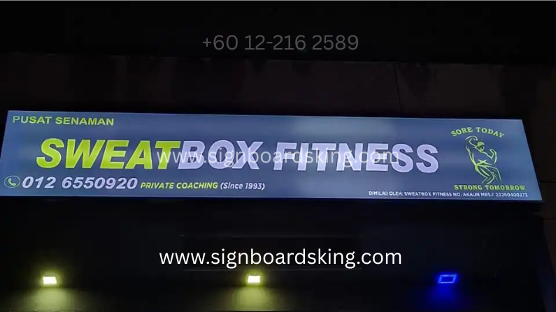 LED Lightbox Signboard SweatBox Fitness dengan pencahayaan LED terang untuk pusat kecergasan