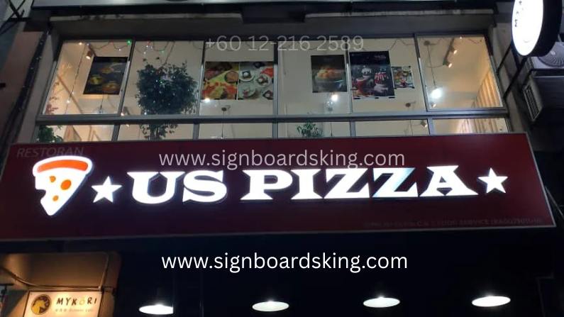 3D box up signboard dengan lampu LED untuk restoran US Pizza di Malaysia
