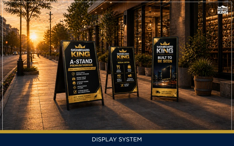 A-stand display system signage placed outside restaurant for promotional advertising and customer attraction in Malaysia